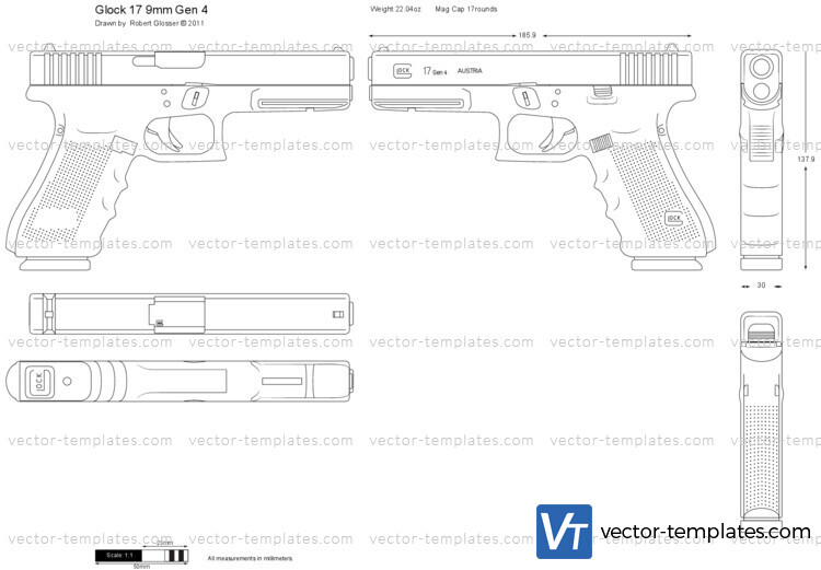 Чертеж glock 17 с размерами