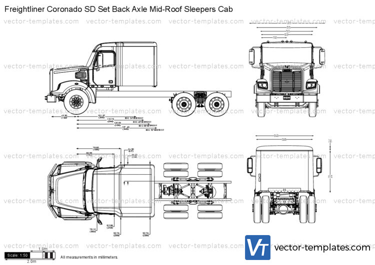 Freightliner Coronado SD Set Back Axle Mid-Roof Sleepers Cab