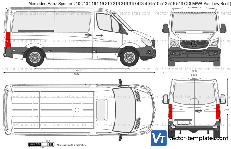 Mercedes-Benz Sprinter 210 213 216 219 310 313 316 319 413 416 510 513 516 519 CDI Van MWB Low Roof