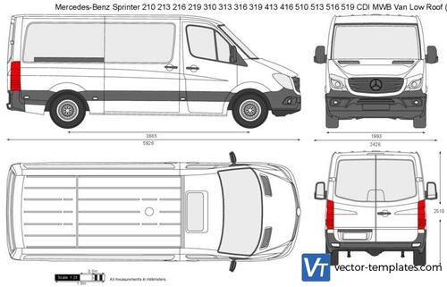 Mercedes-Benz Sprinter 210 213 216 219 310 313 316 319 413 416 510 513 516 519 CDI Van MWB Low Roof