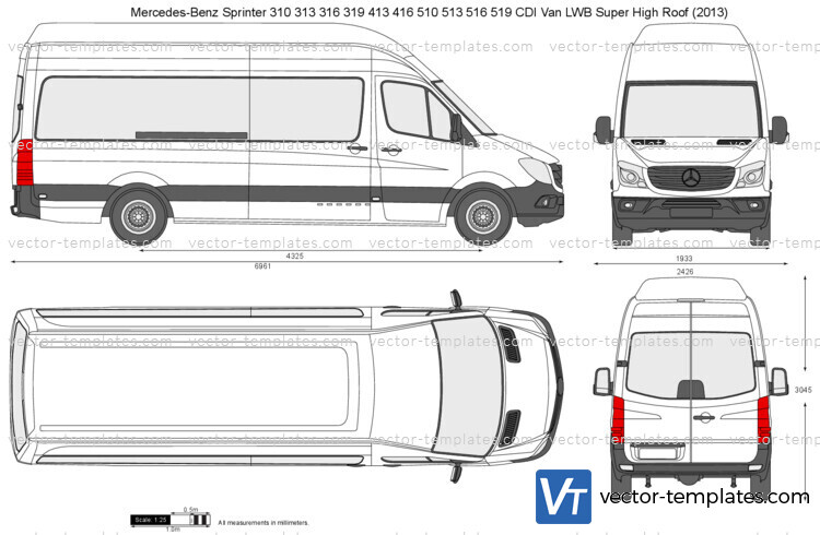 Mercedes-Benz Sprinter 310 313 316 319 413 416 510 513 516 519 CDI Van LWB Super High Roof