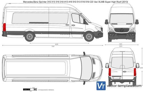 Mercedes-Benz Sprinter 310 313 316 319 413 416 510 513 516 519 CDI Van XLWB Super High Roof