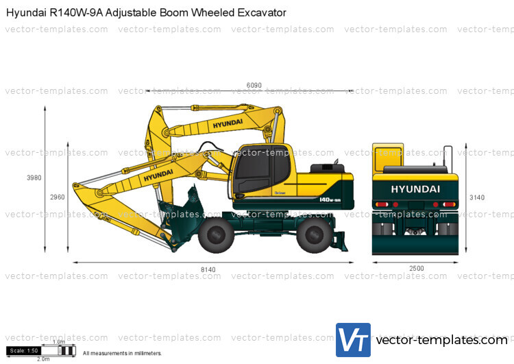 Hyundai R140W-9A Adjustable Boom Wheeled Excavator