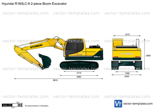 Hyundai R160LC-9 2-piece Boom Excavator