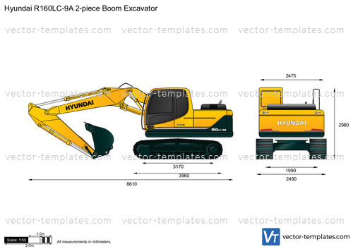 Hyundai R160LC-9A 2-piece Boom Excavator