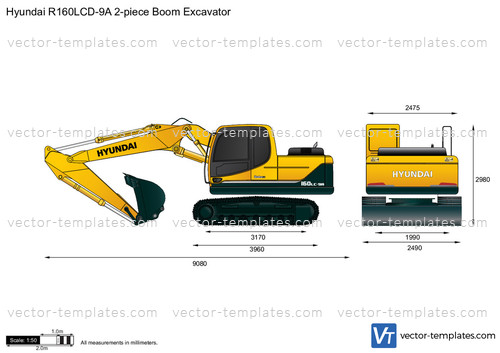 Hyundai R160LCD-9A 2-piece Boom Excavator