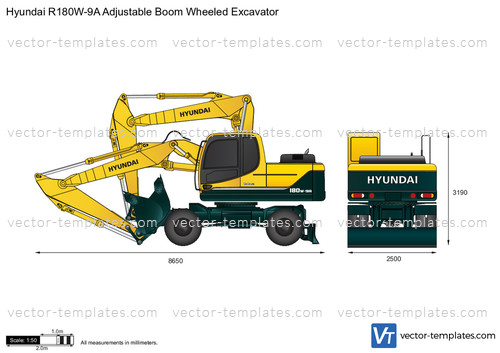 Hyundai R180W-9A Adjustable Boom Wheeled Excavator