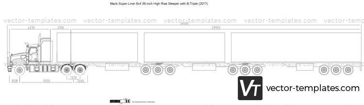 Mack Super-Liner 6x4 36-inch High Rise Sleeper with B-Triple