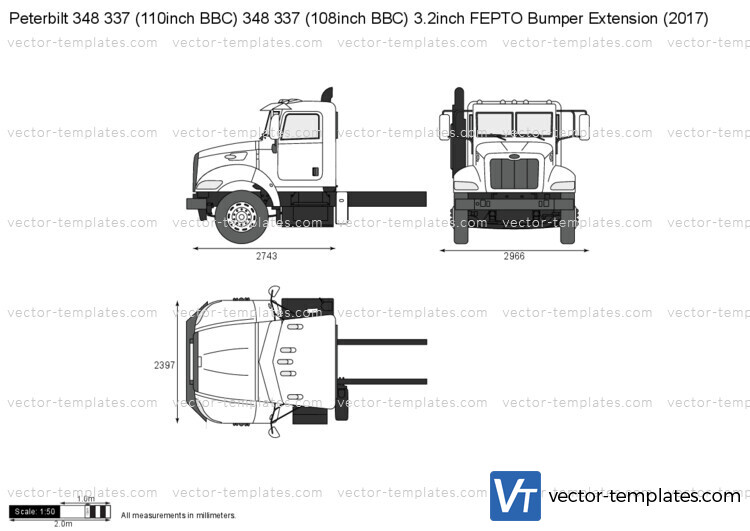 Peterbilt 348 337 (110inch BBC) 348 337 (108inch BBC) 3.2inch FEPTO Bumper Extension