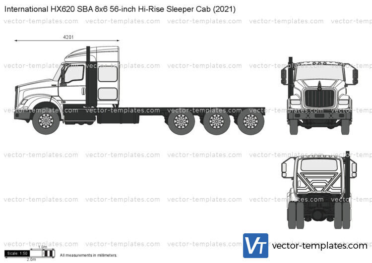 International HX620 SBA 8x6 56-inch Hi-Rise Sleeper Cab