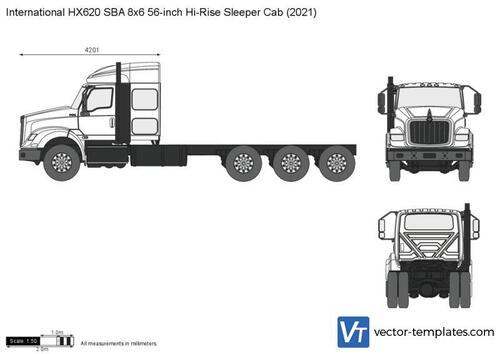 International HX620 SBA 8x6 56-inch Hi-Rise Sleeper Cab