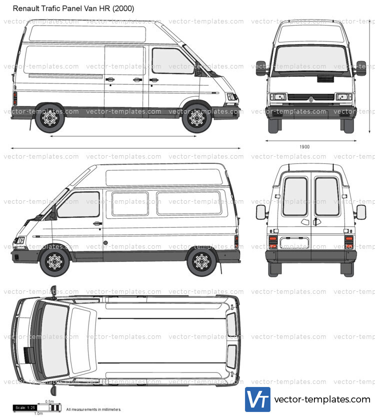 Cargo van Renault Trafic outline template Stock Vector