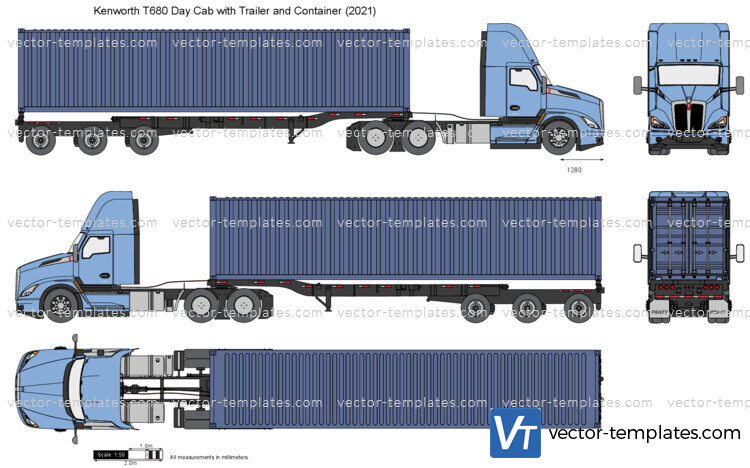 Kenworth T680 Day Cab with Trailer and Container