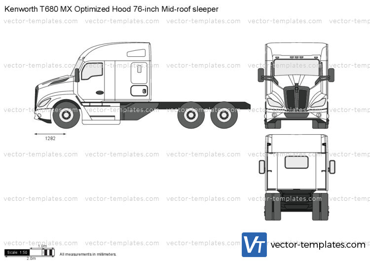 Kenworth T680 MX Optimized Hood 76-inch Mid-roof sleeper