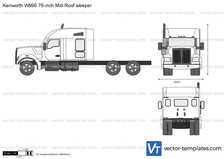 Kenworth W990 76-inch Mid-Roof sleeper