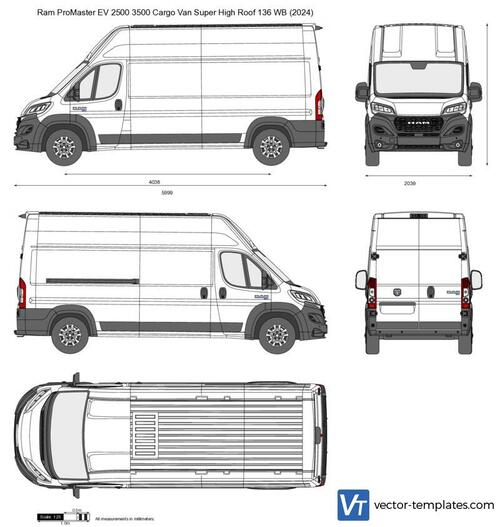 Ram ProMaster EV 2500 3500 Cargo Van Super High Roof 136 WB